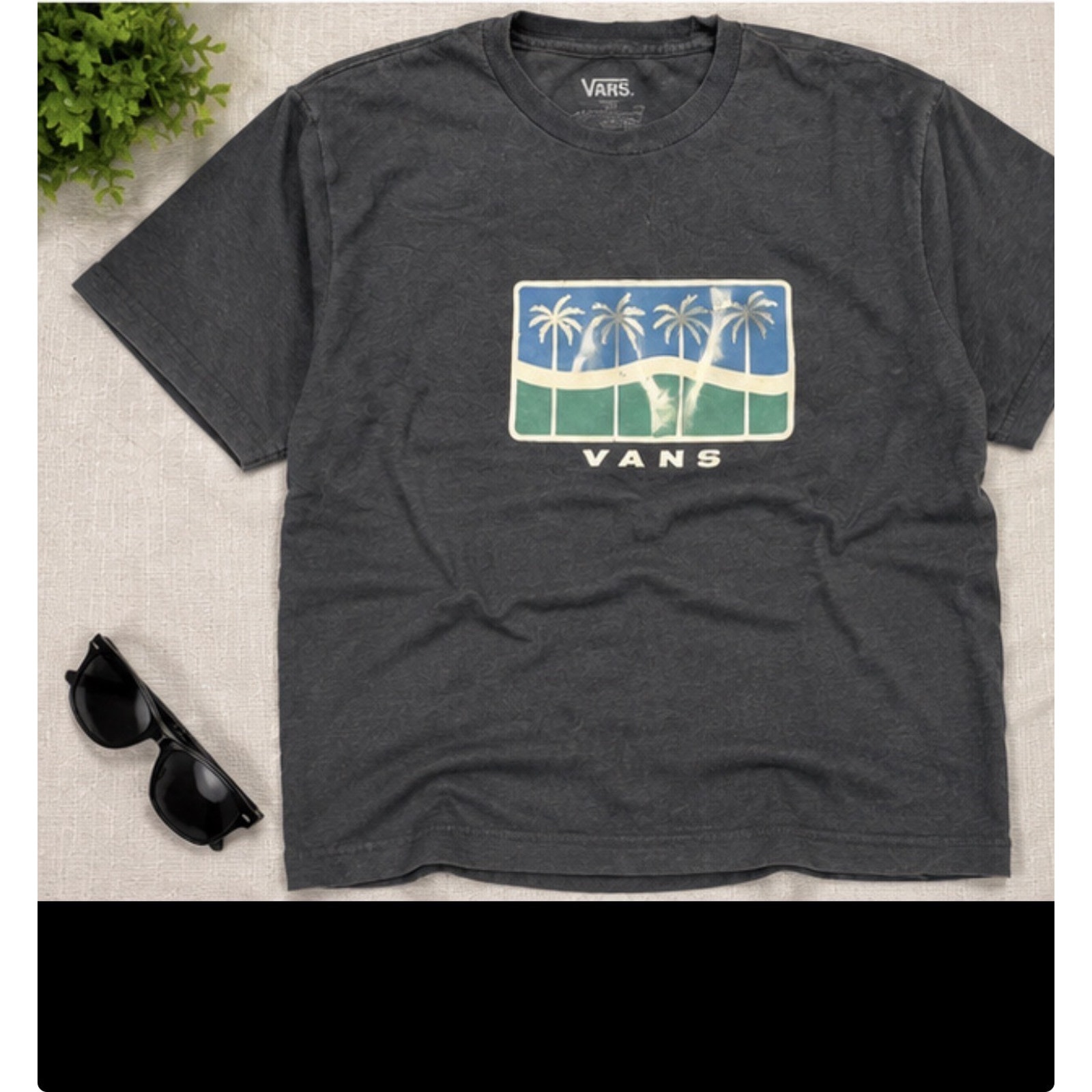 Vans Palm Tree Graphic T Shirt Men Gray Short Sleeve Casual Tee Medium